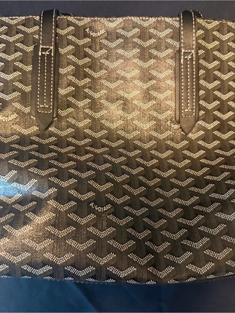 Goyard Black and Brown Chevron Tote with Two Matching Pouches